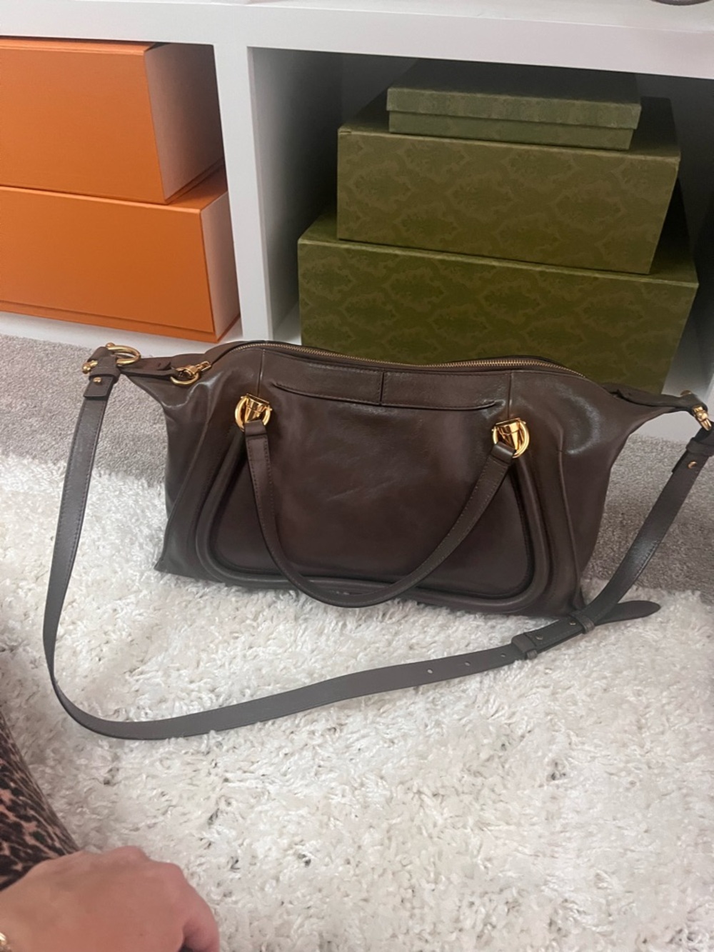 Chloe Dark Brown Leather Satchel with Gold Hardware